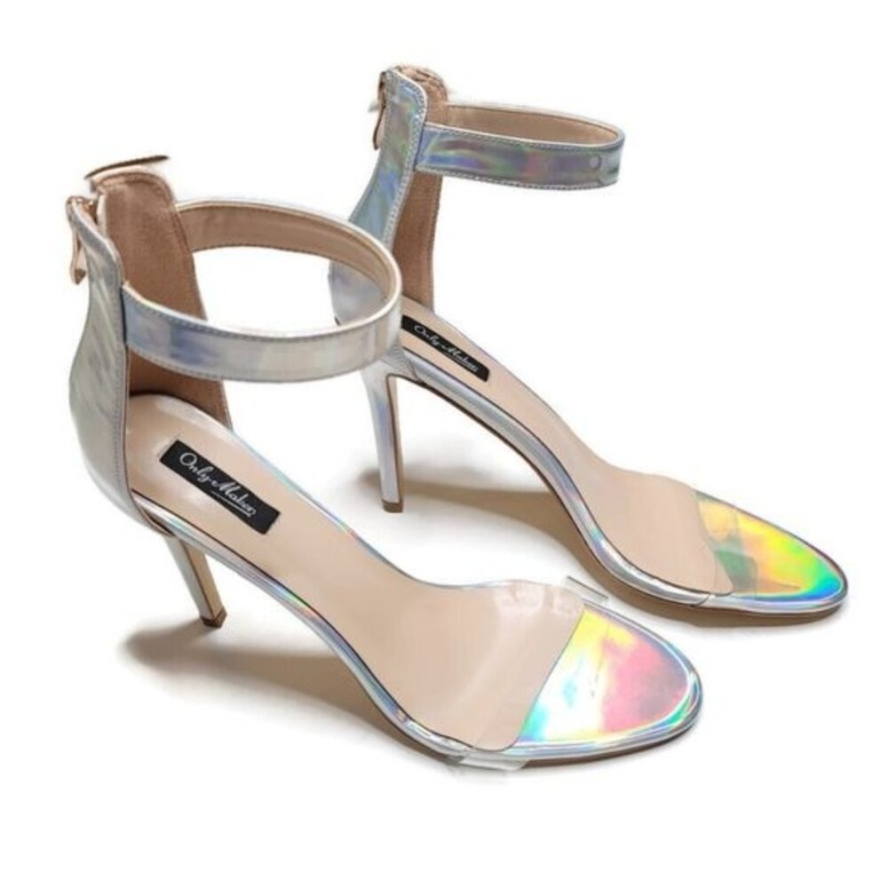 Only Maker NWOT size 44 (us 13) iridescent holographic 4.5" t strap heels.